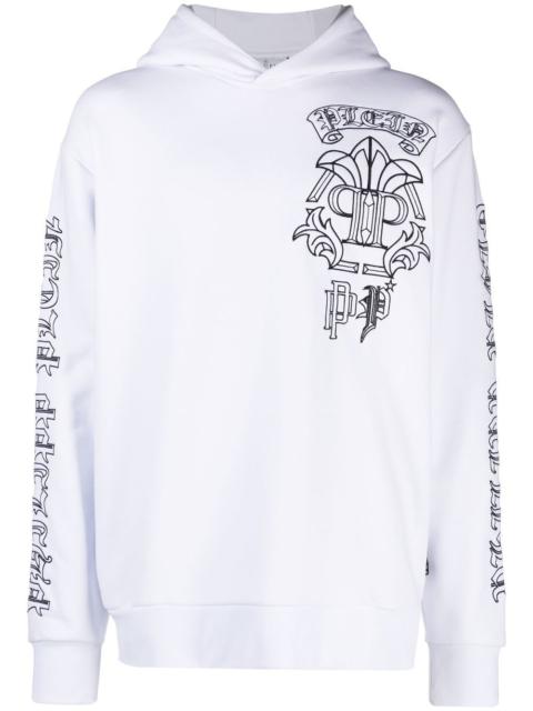 skull-print logo-embroidered hoodie