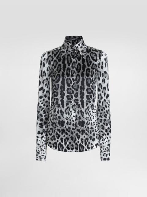 Leopard-print silk satin shirt