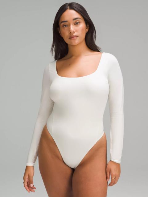 Wundermost Ultra-Soft Nulu Square-Neck Long-Sleeve Bodysuit