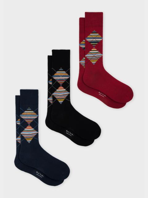 'Signature Stripe' Argyle Socks Three Pack