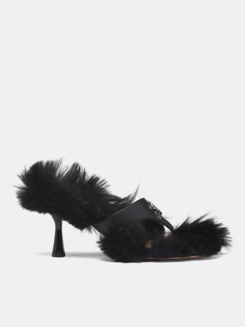Black Lamb Fur Heeled Sandals