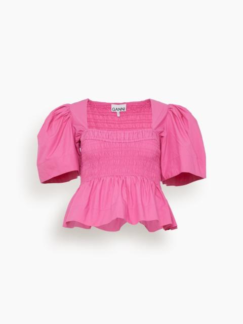 Cotton Poplin Open Neck Smock Blouse in Cone Flower