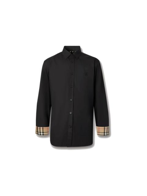 Burberry Slim Fit Monogram Motif Stretch Cotton Poplin Shirt Black