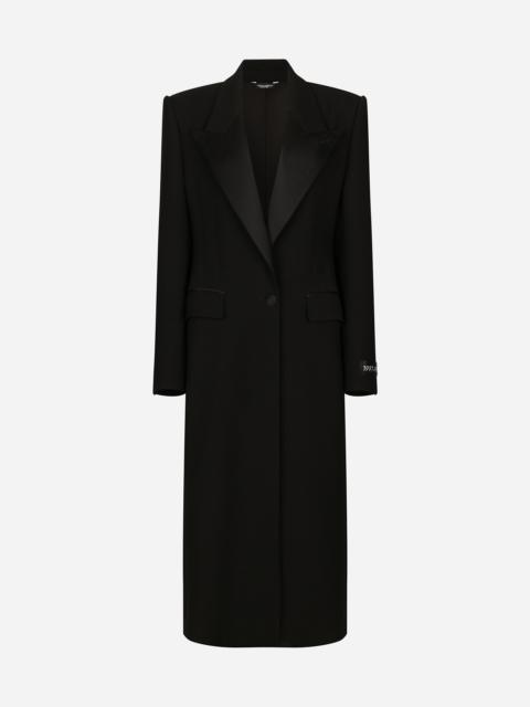 Long single-breasted wool tuxedo coat
