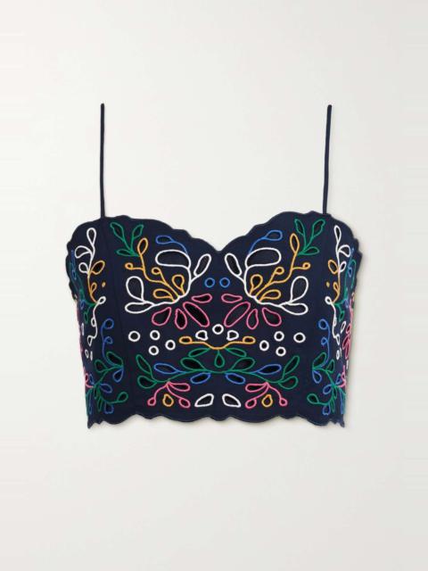 Cropped scalloped broderie anglaise cotton-poplin top