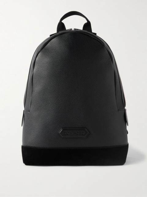 Suede-Trimmed Full-Grain Leather Backpack Black