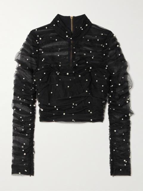 Juniper Embellished Gathered Tulle Blouse