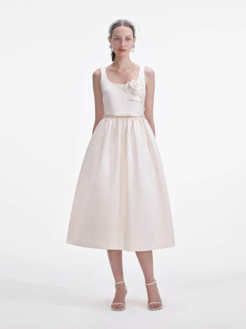 Cream Satin Flower Midi Dress