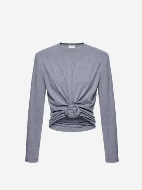 Knotted longsleeve jersey blouse in grey
