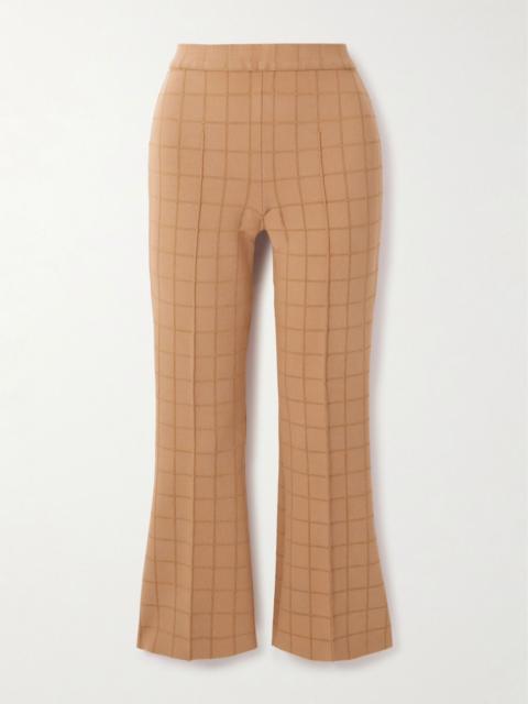 Kick checked stretch-knit flared pants Beige