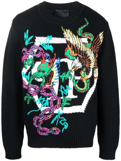 patterned intarsia-knit jumper