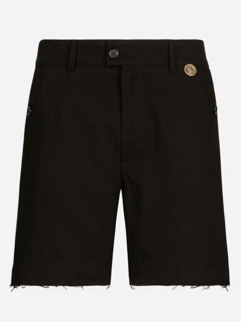 Coin detail stretch cotton twill Bermuda shorts