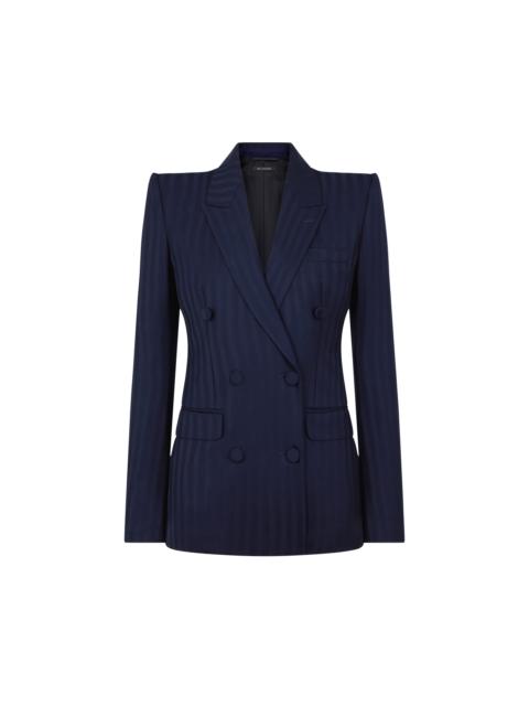 TONAL STRIPE VIRGIN WOOL DOUBLE BREASTED PEAK LAPEL JACKET