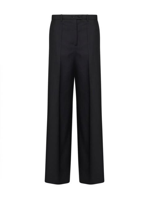 Black wool-mohair canvas wide-leg trousers