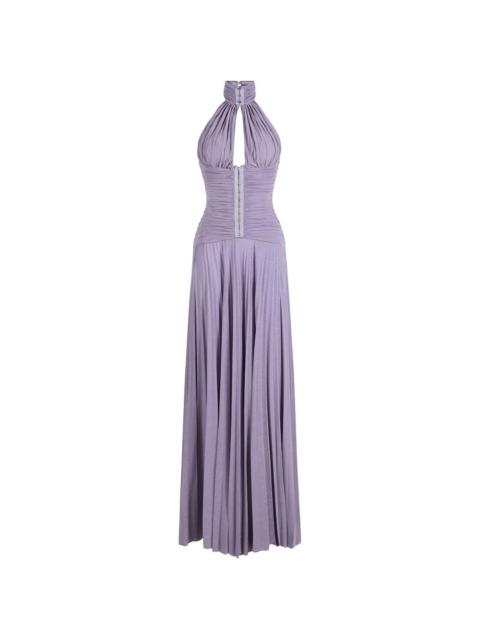 halterneck pleated maxi dress