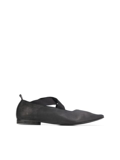 crisscross strap pointed toe ballerinas