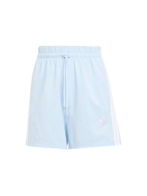 adidas Women's Essentials 3-Stripes Cotton Shorts Glow Blue/White