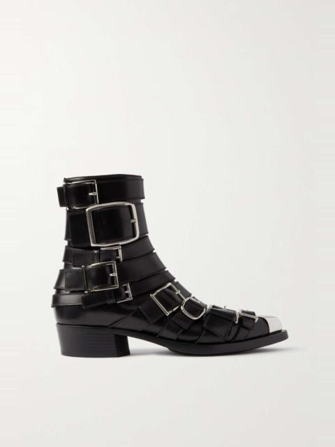 Buckled leather ankle boots