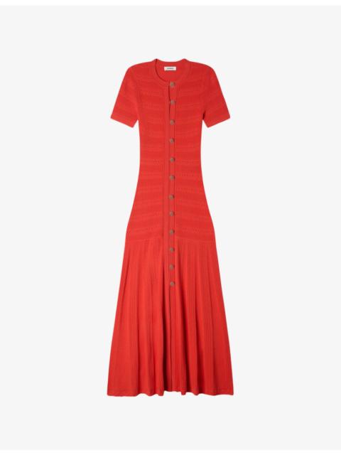 Short-Sleeved Button-Up Knitted Maxi Dress