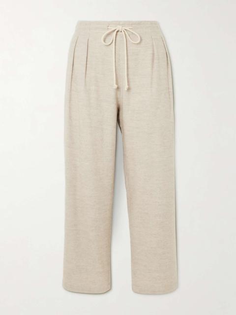Cosy pleated organic cotton and wool-blend straight-leg pants Beige
