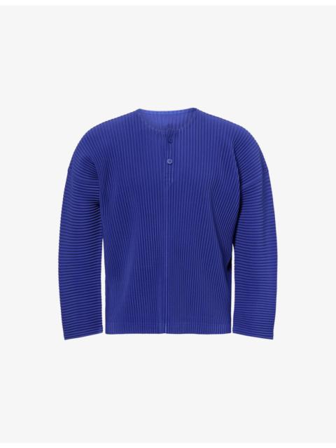 Pleated Henley-Neck Woven Top