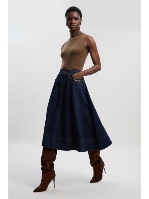 Denim Snaffle Full Midi Skirt
