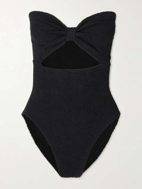 Alana strapless cutout seersucker swimsuit Black