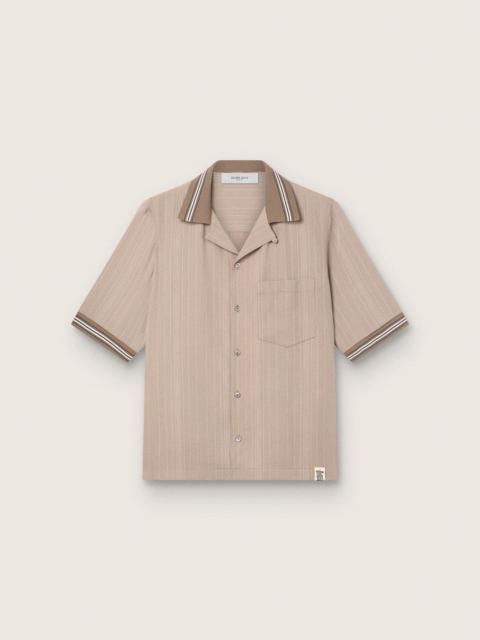 Men's short-sleeved shirt in gray cool wool with thin stripes