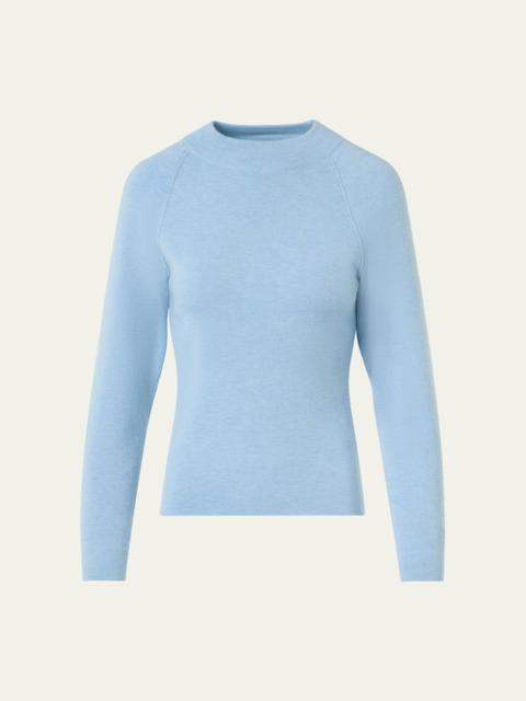 Mock-Neck Cashmere-Silk Raglan-Sleeve Sweater