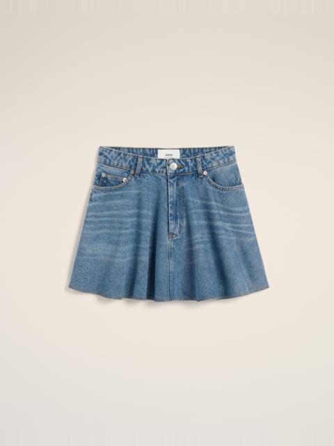 BLUE COTTON FLARE MINI SKIRT