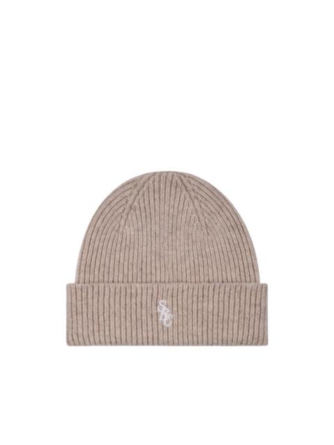 embroidered-logo ribbed beanie hat