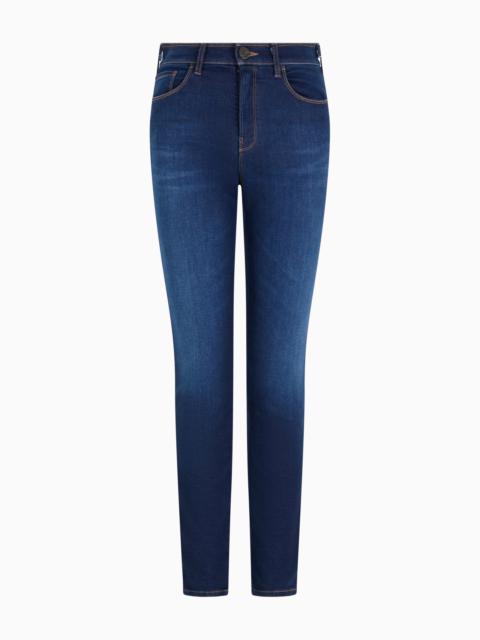 J20 HIGH-WAISTED SUPER-SKINNY LEG JEANS IN STRETCH DENIM WITH LASER-CUT LOGO