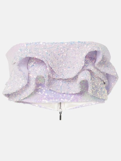 Together Wave ruffled sequined bandeau top