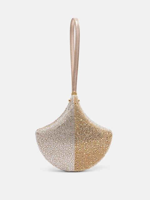 Ginkgo crystal-embellished suede clutch