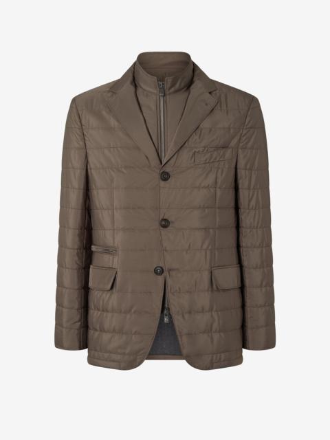 Brown techno poplin jacket with detachable vest