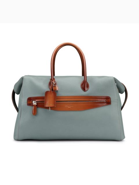 Light blue tumbled leather weekend bag