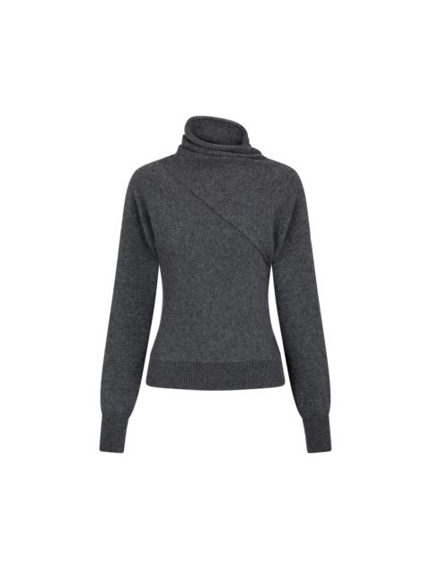 LONG SLEEVE WRAP COLLAR KNIT