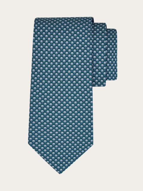 Gancini letter print silk tie
