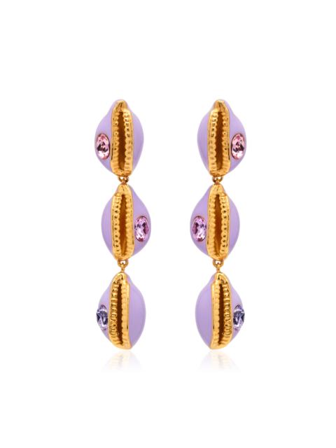 Cowrie Shell Drop Earrings - Enamel purple