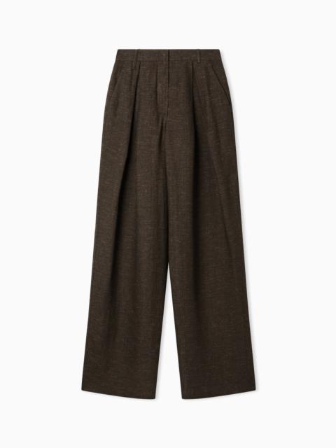ICON LINEN CHAMBRAY TROUSERS WITH GODET PLEATS