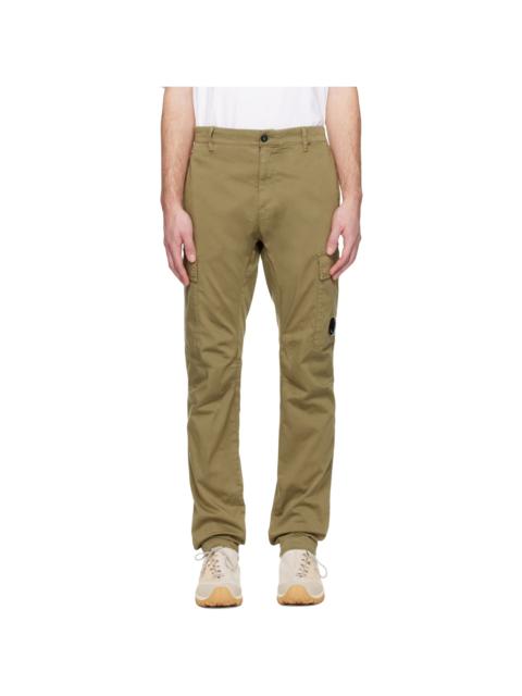 Beige Stretch Sateen Ergonomic Lens Cargo Pants