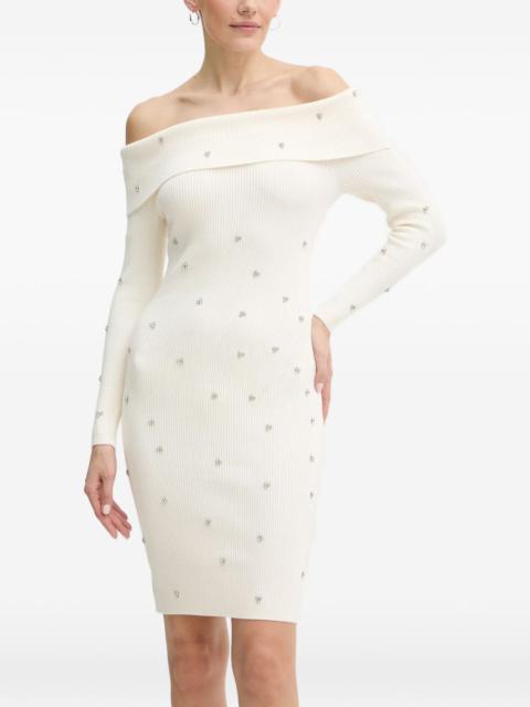 rhinestone-embellished off-shoulder mini dress