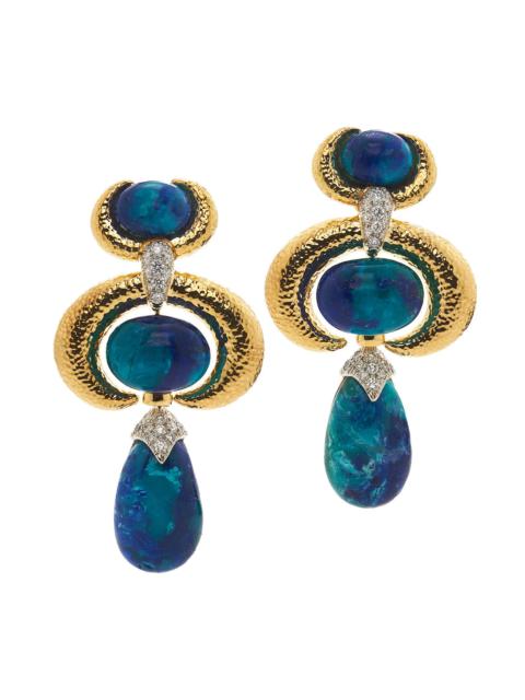 Azure Malachite Double Crescent Couture Earrings