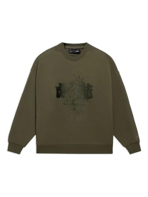 Li-Ning Sports Living Series CF Embroidered Pattern Loose Pullover 'Olive Green' AWDS599-4