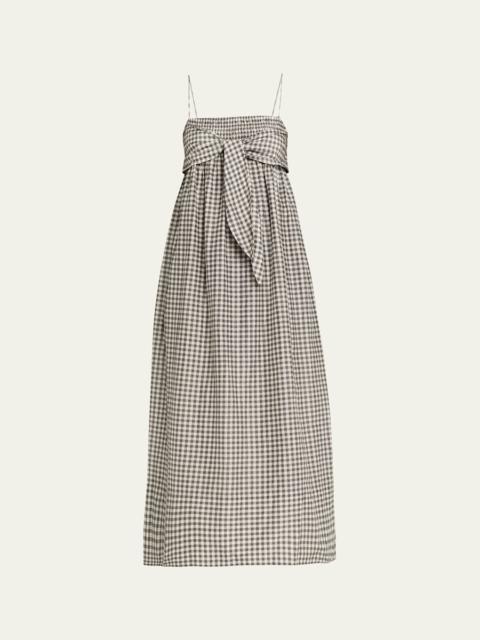 Tie-Front Gingham Midi Dress