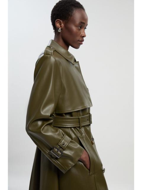Faux Leather Belted Trench  Coat