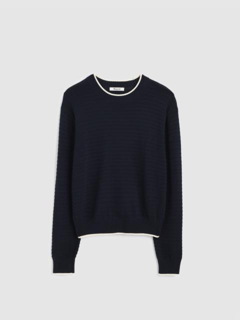 Striped Textured-Stitch Crewneck Sweater in 100% Cotton