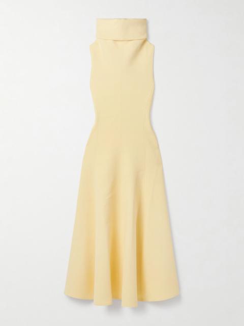 Draped crepe midi dress Pastel yellow