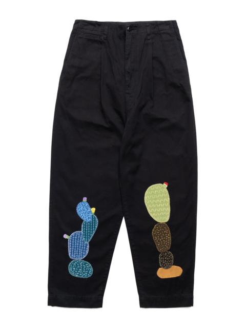 Chino High Waisted NIME Pants (CACTUS Embroidery) - Black