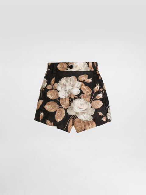 Vintage rose-print brocade shorts